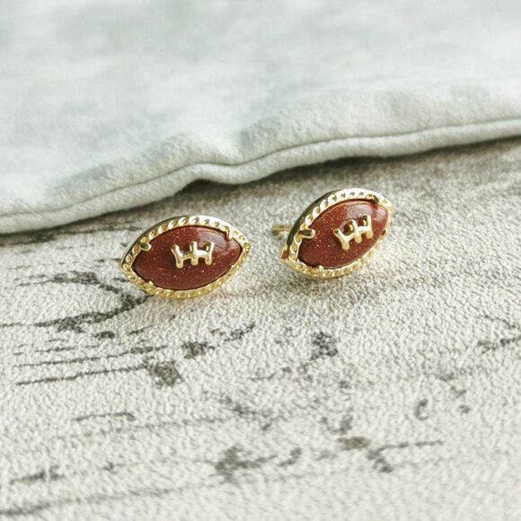 Kendra Scott Gold Orange Goldstone Stud Earrings - Football - Picture 3 of 4